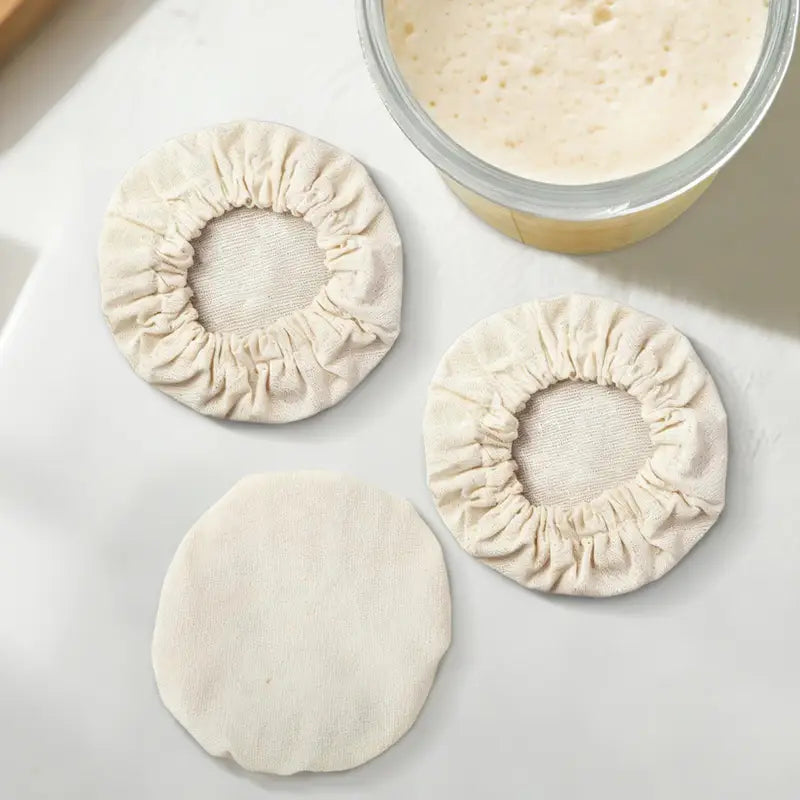 Reusable Linen Dough Jar Covers Set - 4 Pieces for Bread Proofing & Fermentation
