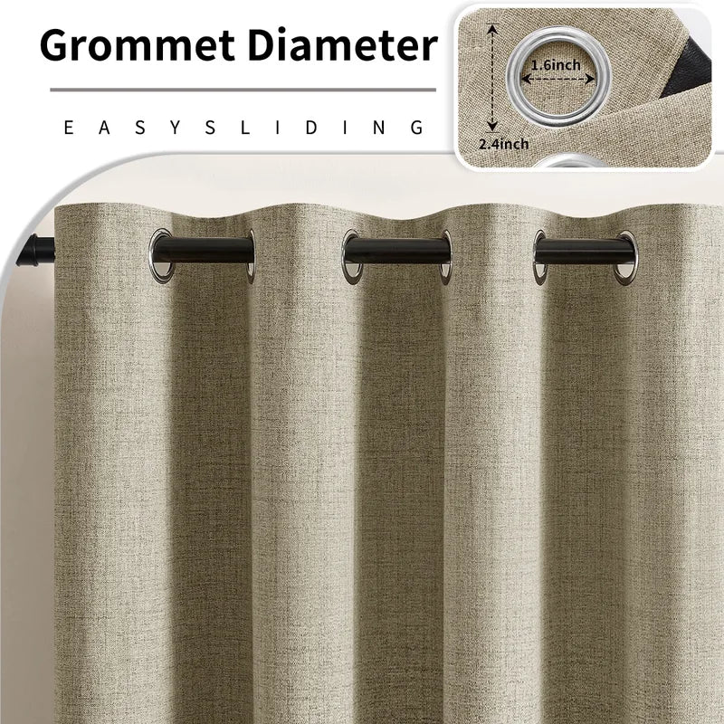 Blackout Cotton Linen Curtains for Living Room Bedroom Insulated Window Drapes