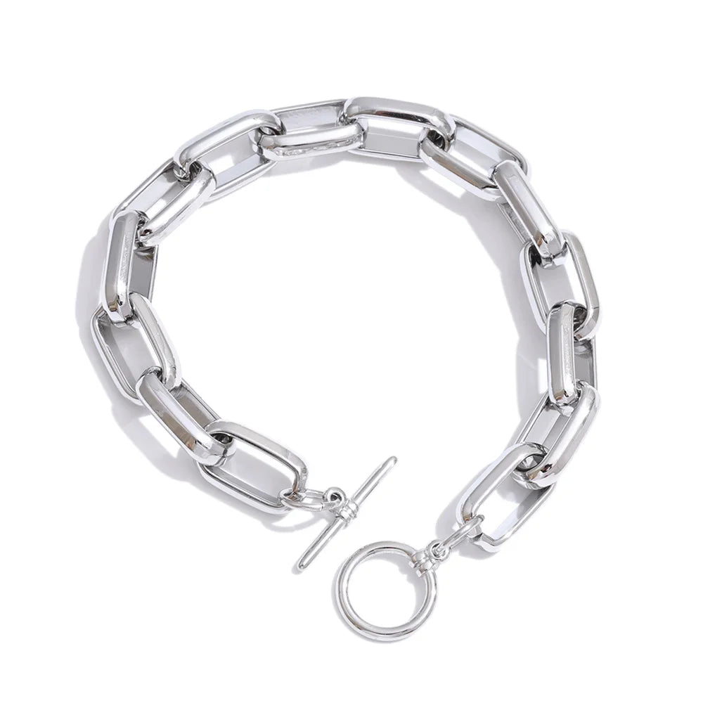 Stainless Steel Chain Bracelet Bangle with Toggle Clasp - Tarnish-Resistant Jewelry