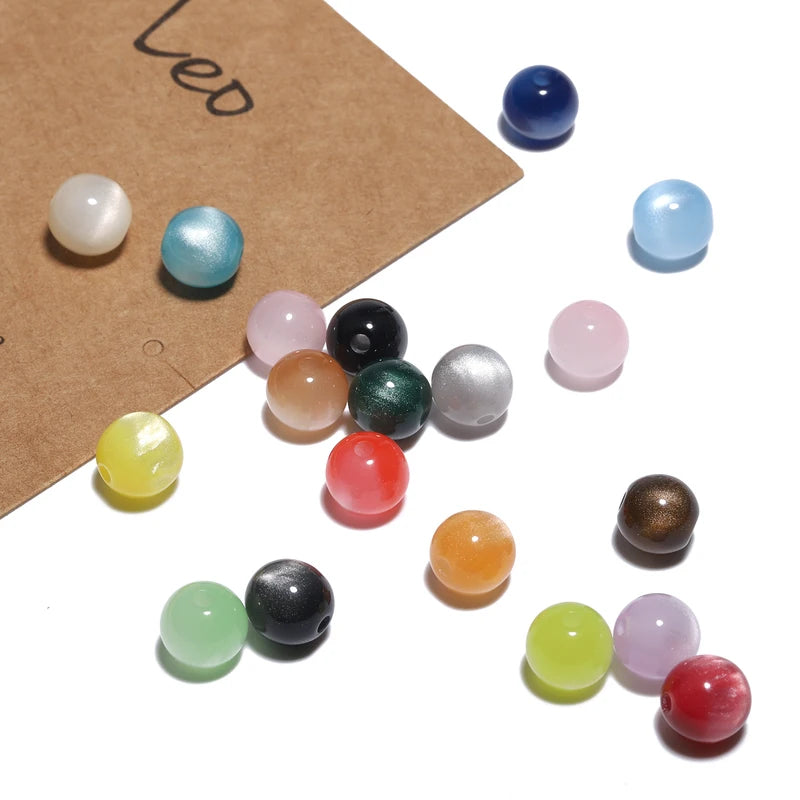 Mixed Color Shiny Resin Cat Eye Beads 8mm Round Spacer Jewelry Making 50pcs