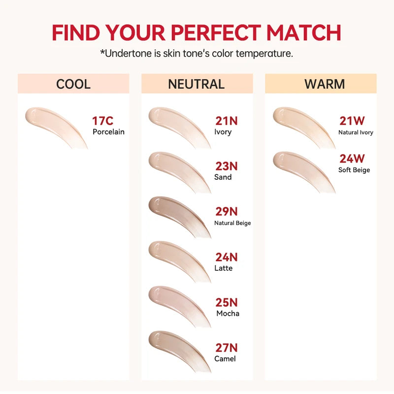 Long-Lasting Waterproof Cushion Foundation with Full Coverage - 9 Colors, Semi-Matte Finish