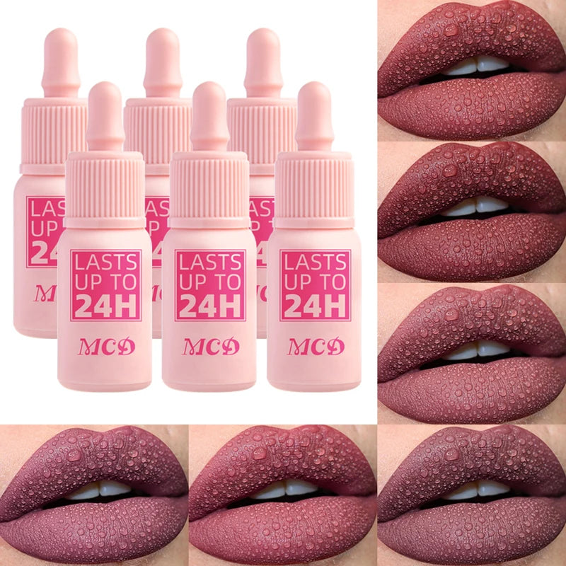 Matte Waterproof Lip Gloss Set - 6 Nude Red Rose Lip Tints for Women