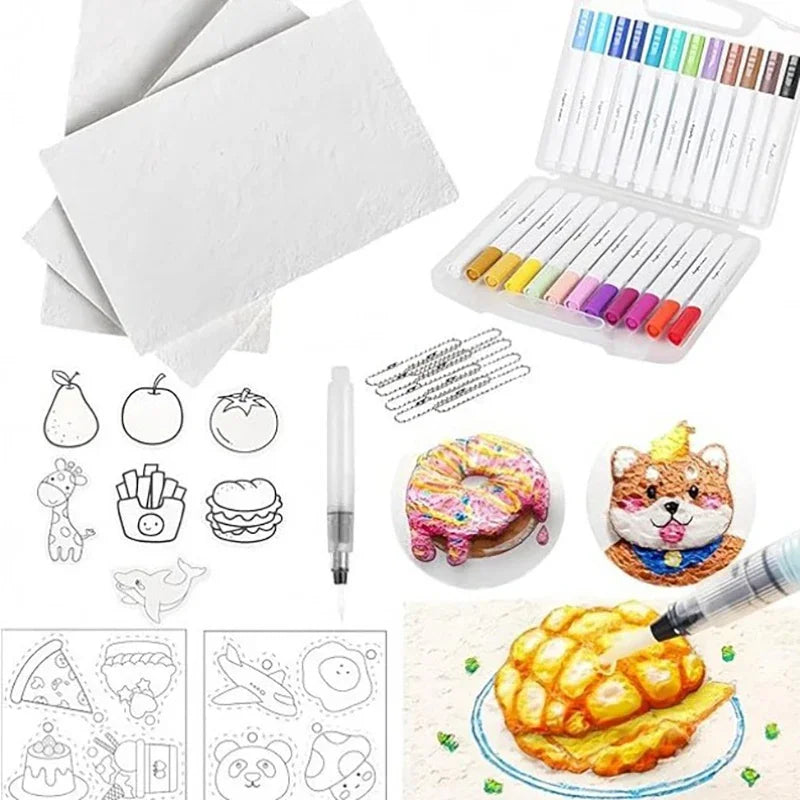 Drawing & Texture Painting Kit with Foam Paper and Markers for Arts & Crafts