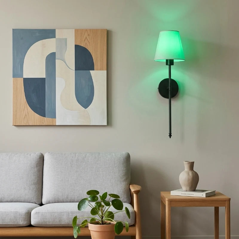 Rechargeable Wall Sconce Nordic Style Fabric Lamp with 2800mAh Battery for Living Room Bedroom Home Office