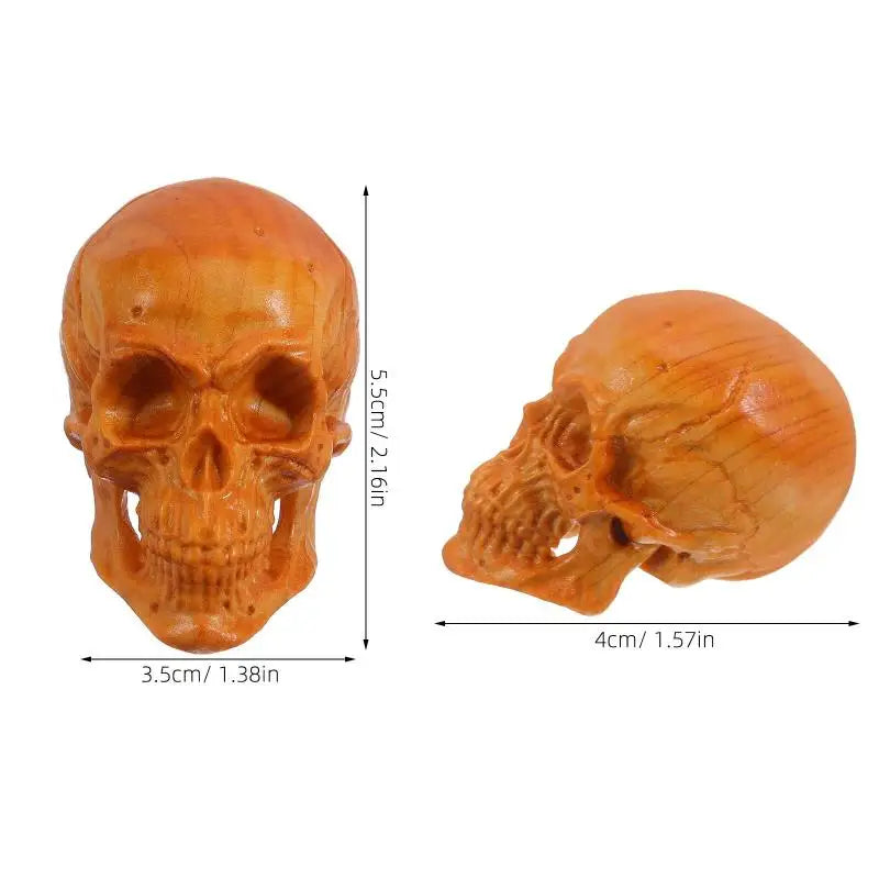 Halloween Skull Decor Small Wooden Statue - Haunted House Party Home Accent