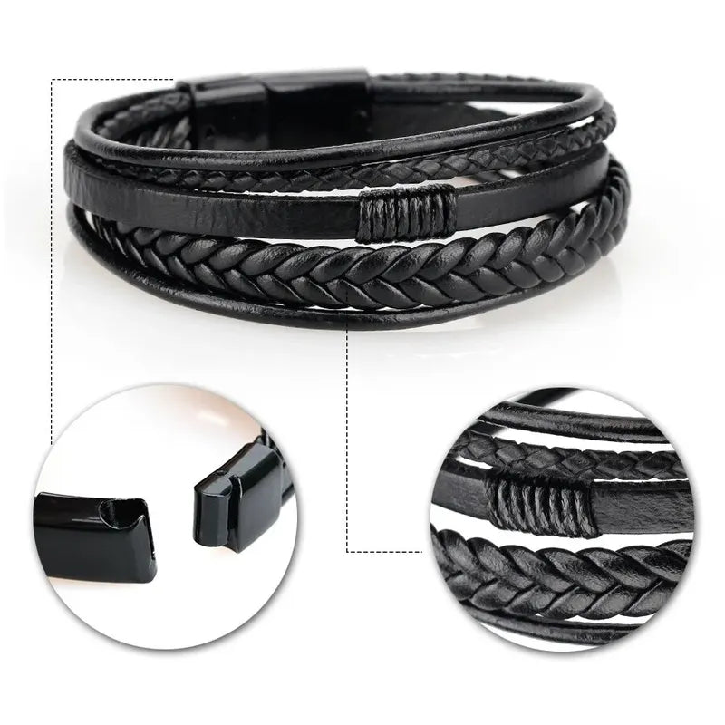 Men's Genuine Leather Multilayer Braided Rope Bracelet - Stylish Jewelry for Men