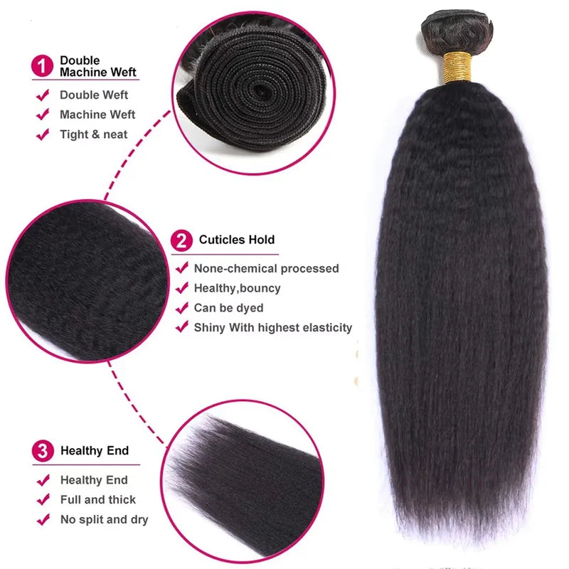 Brazilian Human Hair Bundles Kinky Straight Virgin Hair 30 Inch Coarse Yaki Sew In Extensions