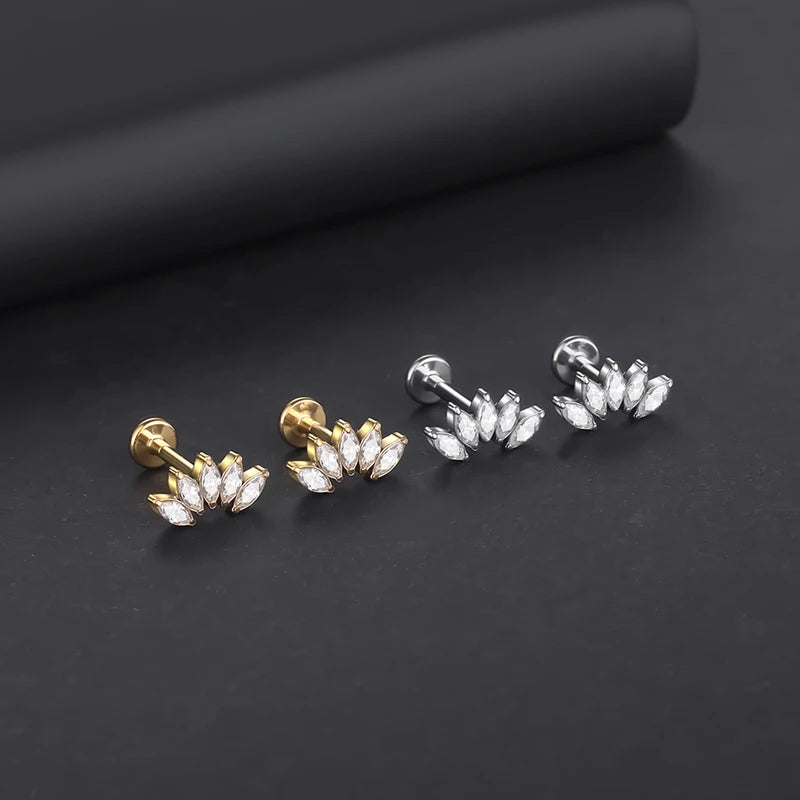 Titanium Zircon Star Labret Piercing Earring - Internally Threaded Lip Helix Tragus Jewelry