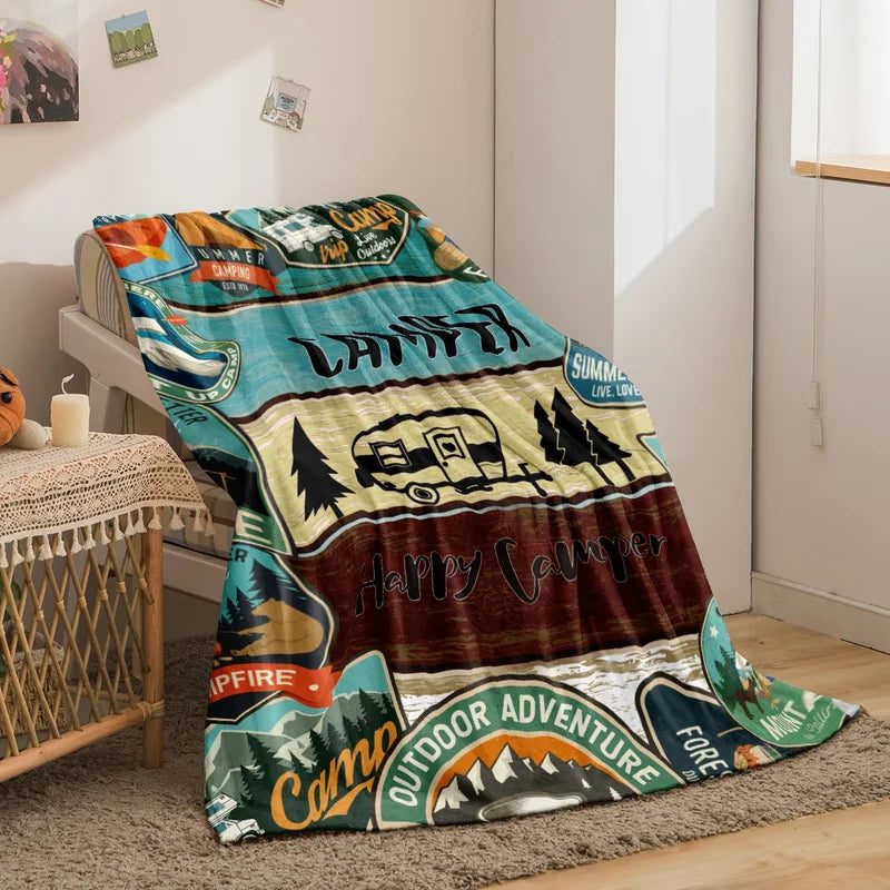 Warm Plush Camping Blanket 150x200cm for Sofa Bed Travel & Outdoor Use
