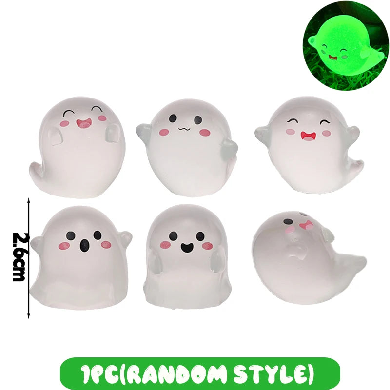 Halloween Luminous Ghost Micro Landscape Ornaments Set - Cute Resin Figurines