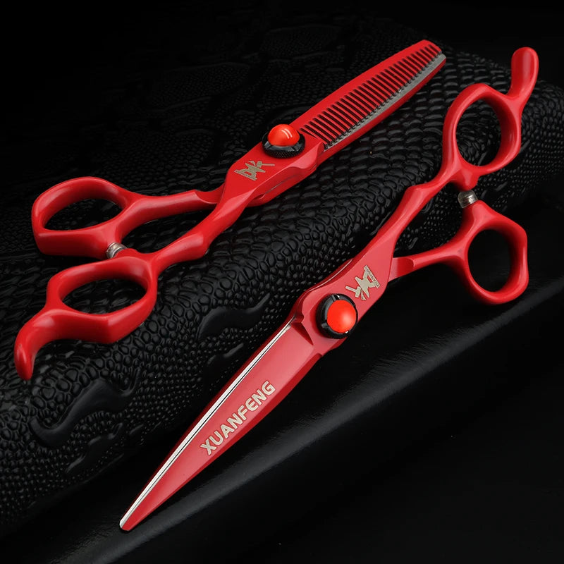 6 Inch Hair Cutting & Thinning Scissors - Red, Green, Black - Professional Salon Style