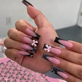 24PCS Nude Pink Fake Nails Set with 3D Bowknots & Flower Design - French Style Press On Tips