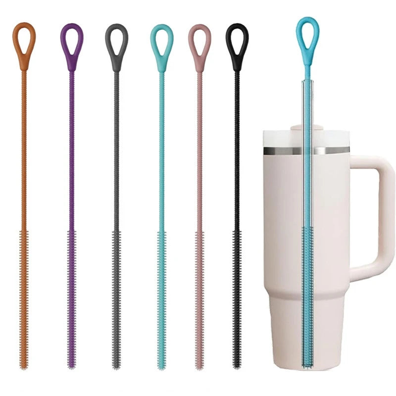 Long Silicone Straw Cleaner Brush for Reusable Cups & Straws - Deep Cleaning Tool
