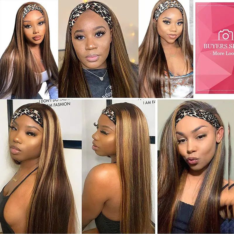 Long Straight Synthetic Wig with Highlights for Women - Heat Resistant, Elegant Hairpiece