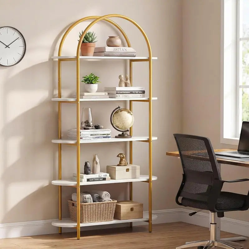 Arched 4-Tier Metal Frame Bookshelf - Modern Open Storage Organizer, Home Office & Living Room