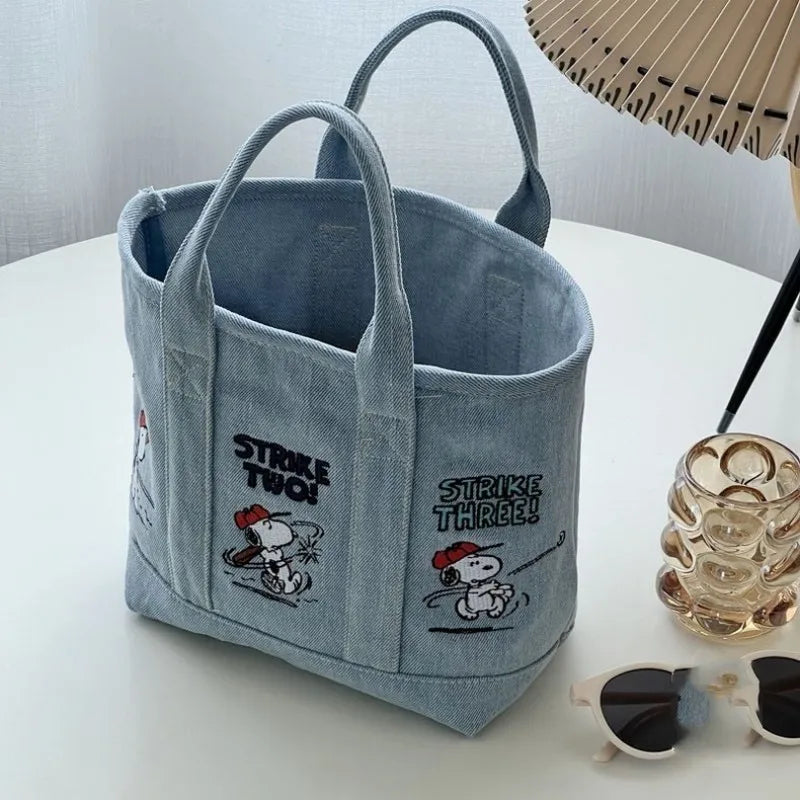 Cute Snoopy Embroidered Canvas Tote Bag for Women Casual Office & Lunch