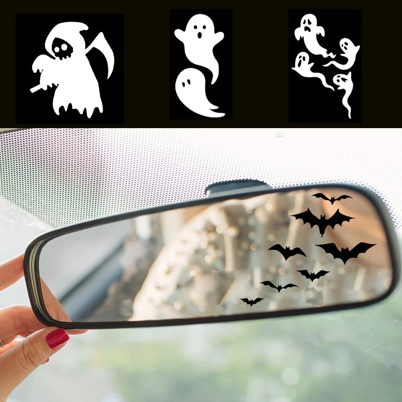 Halloween Ghost and Bat Vinyl Car Rearview Mirror Decals - Spooky Car Accessories
