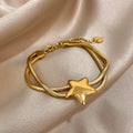 Vintage Double-Layer Stainless Steel Elastic Chain Bracelet with Star Charm - Waterproof Jewelry