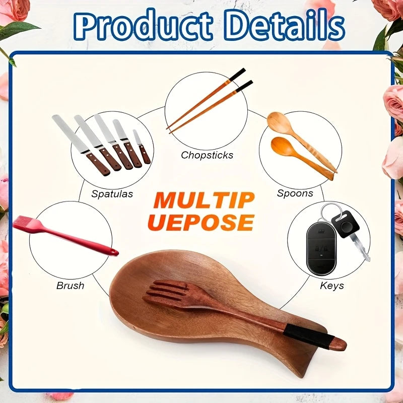 Wooden Spoon Rest for Kitchen Counter - Rustic Farmhouse Style Holder for Spatulas, Spoons & Ladles
