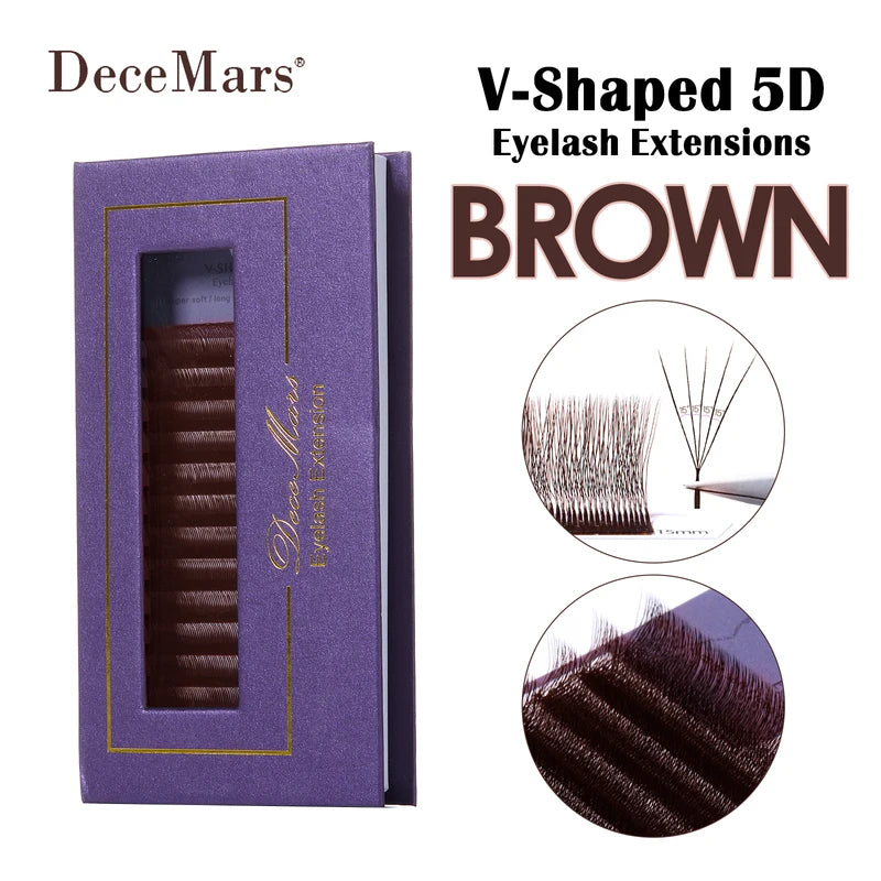 V-Shaped 5D Brown Eyelash Extensions Tray - False Lash Tips & Volume