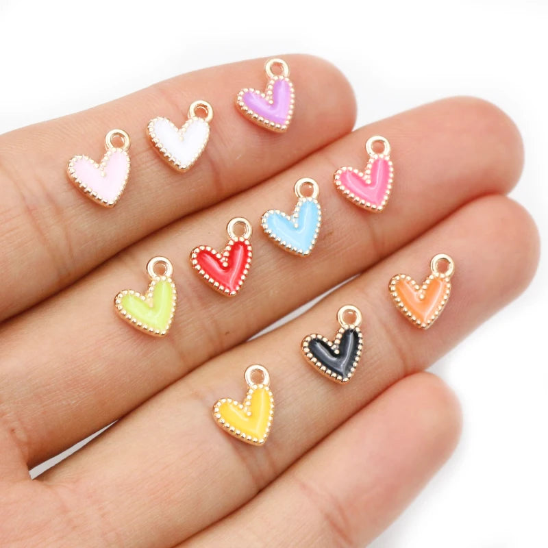 50 Pcs Colorful Alloy Heart Charms for Jewelry Making - DIY Pendants & Accessories