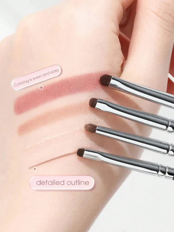 Set of 4 Precision Eye Makeup Brushes - Black Pony Hair Eyeliner & Eye Shadow Applicators