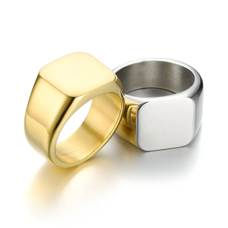 Men's Square Signet Ring Stainless Steel Engraved Jewelry Customizable