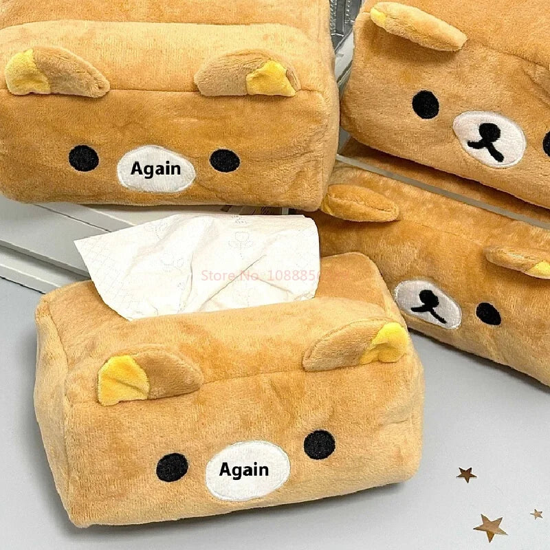 Cute Bear Plush Tissue Box Holder - Cartoon Style Paper Towel Organizer for Home & Kitchen