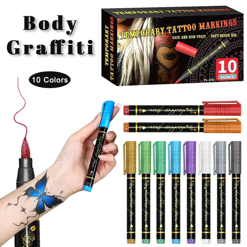 Face & Body Paint Markers Set for Creative Art and Costume Makeup - Non-Toxic, 10 Colors