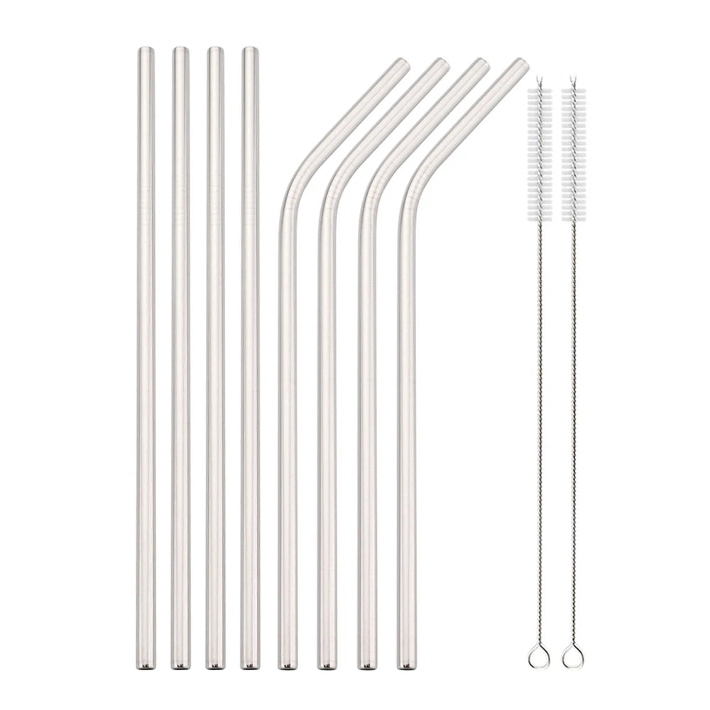Reusable Stainless Steel Drinking Straw Set with Cleaning Brush - 4/8 pcs