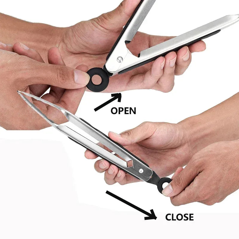 BBQ Grill Tongs Stainless Steel Food Clips for Camping Kitchen Outdoor Cooking