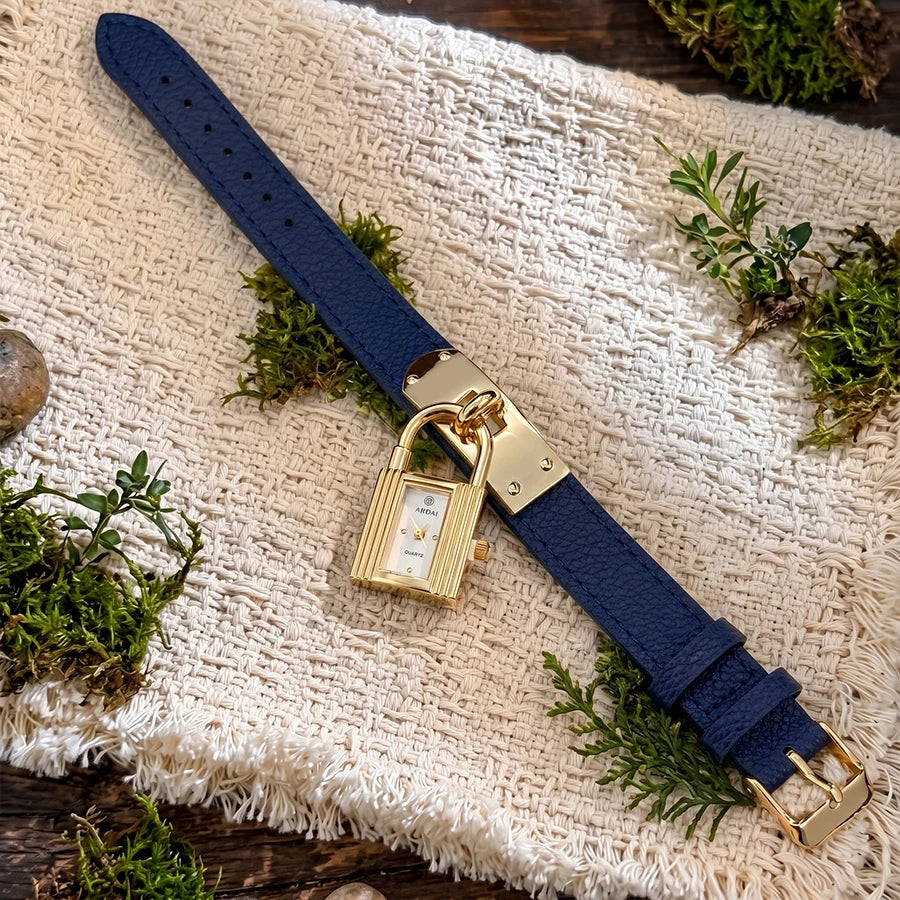 Women's Leather Watch with Edgy Padlock Dial and Soft Strap - Personalized Fashion Accessory