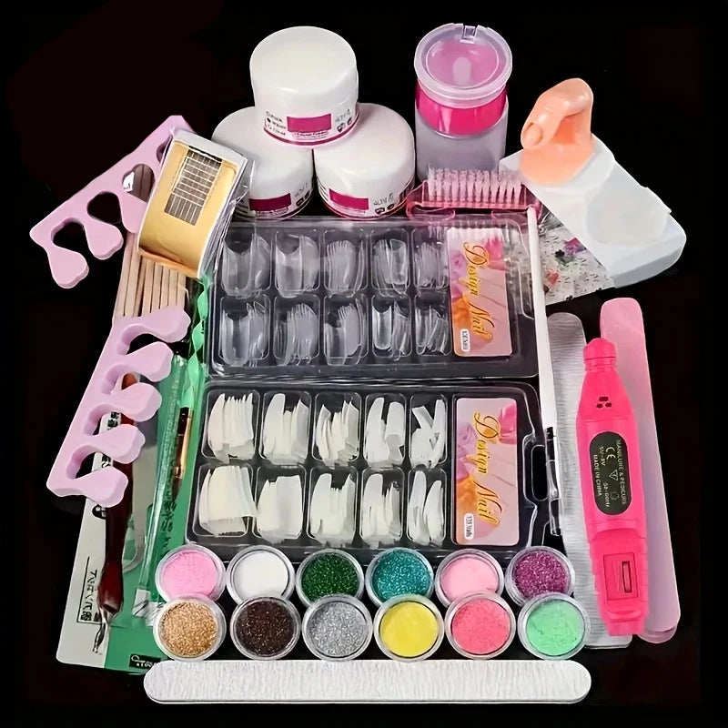 Acrylic Powder Nail Extension Kit with 6W LED Light - Complete DIY Manicure Set