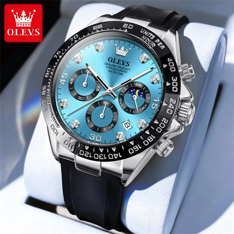 Men's Waterproof Quartz Sport Watch with Luminous Dial and Moon Phase