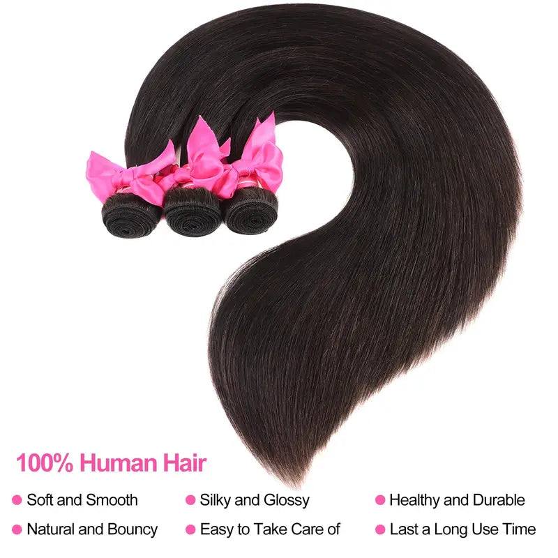 Straight Human Hair Extensions 4 Bundles 12A Virgin Brazilian Hair 20-26 Inch