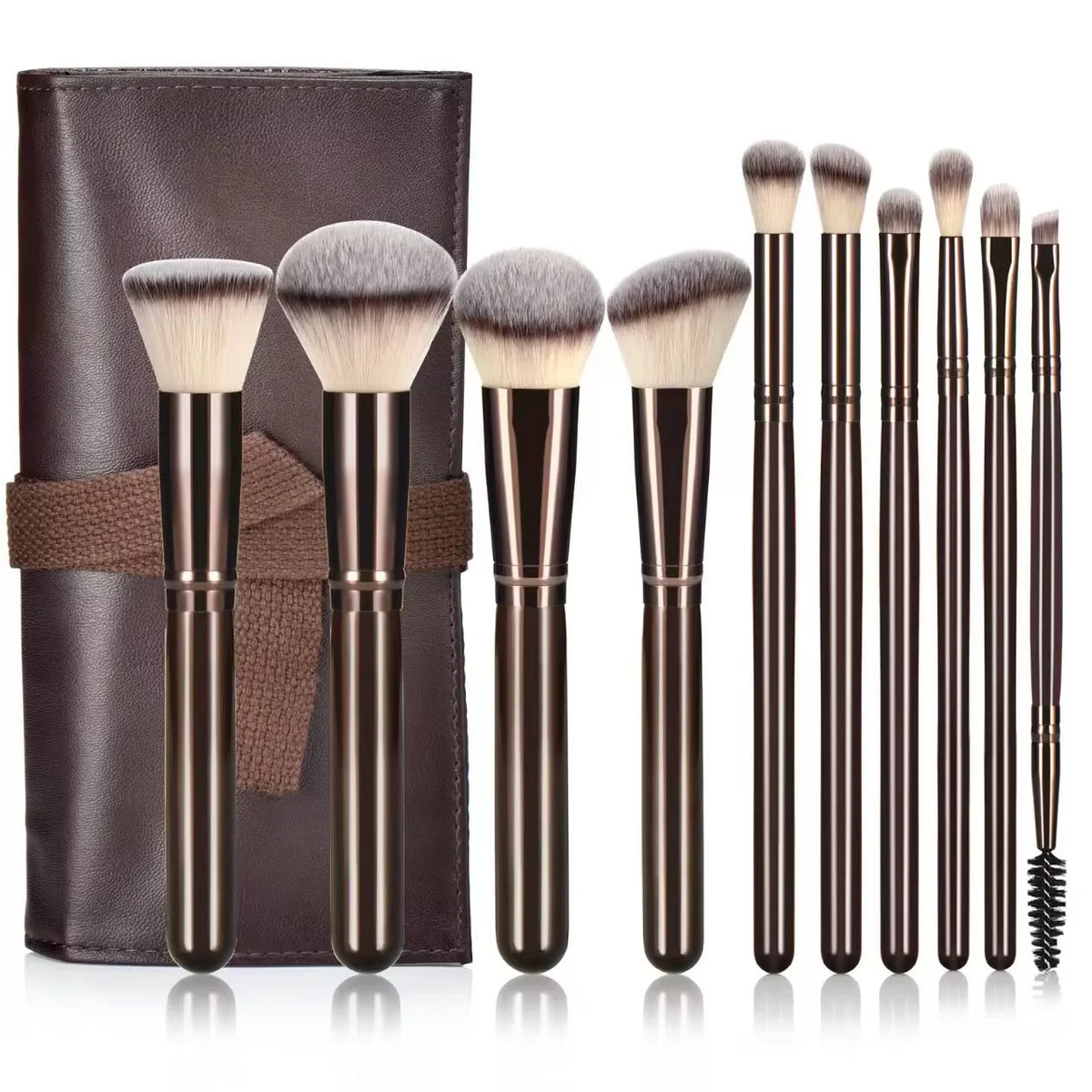 24-Piece Makeup Brush Set with Portable Leather Case - Professional Cosmetics Tools