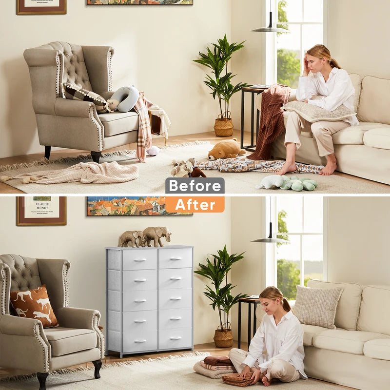 Multi-Drawer Fabric Wardrobe Storage Cabinet for Bedroom Closet