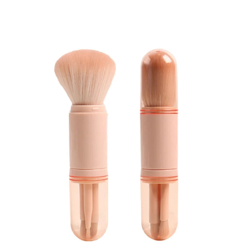 4-in-1 Travel Makeup Brush Set Retractable Kabuki & Eye Brushes