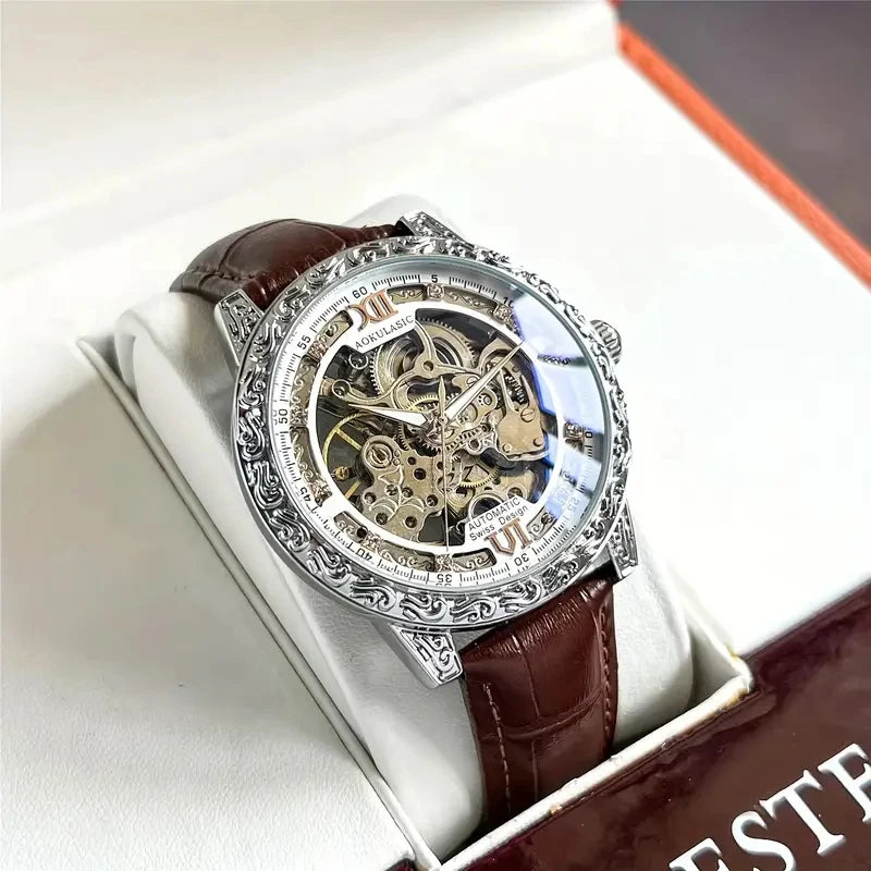 Luxury Men's Automatic Mechanical Watch - Business Casual Style, No Batteries Needed
