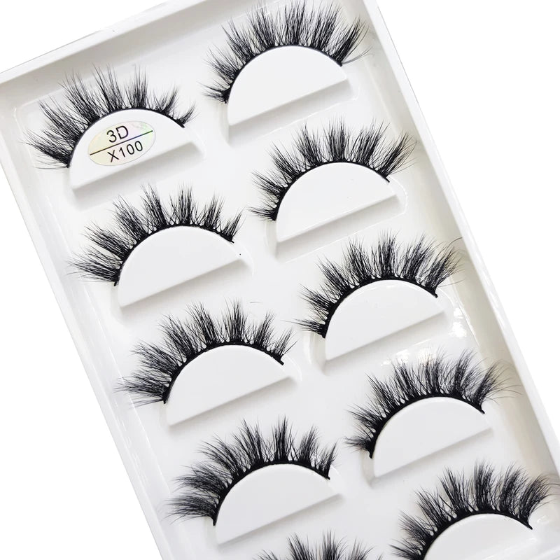 False Eyelashes 5 Pairs Natural 3D Mink Faux Cils Makeup Tools - Multiple Colors