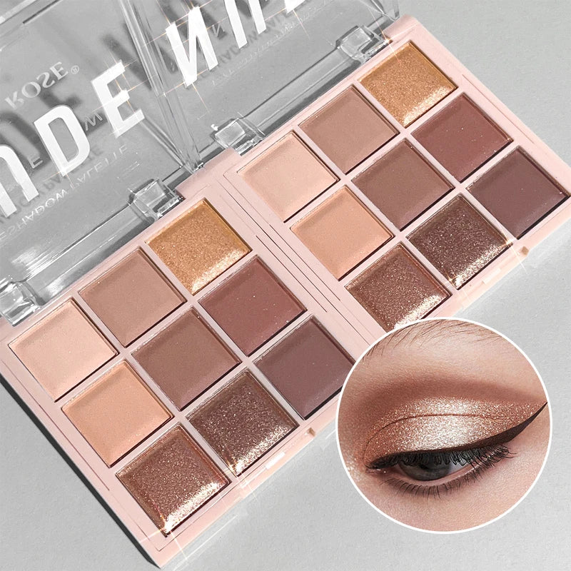 9-Color Eyeshadow Palette with Glitter & Matte Shades - Daily, Student-Friendly Makeup