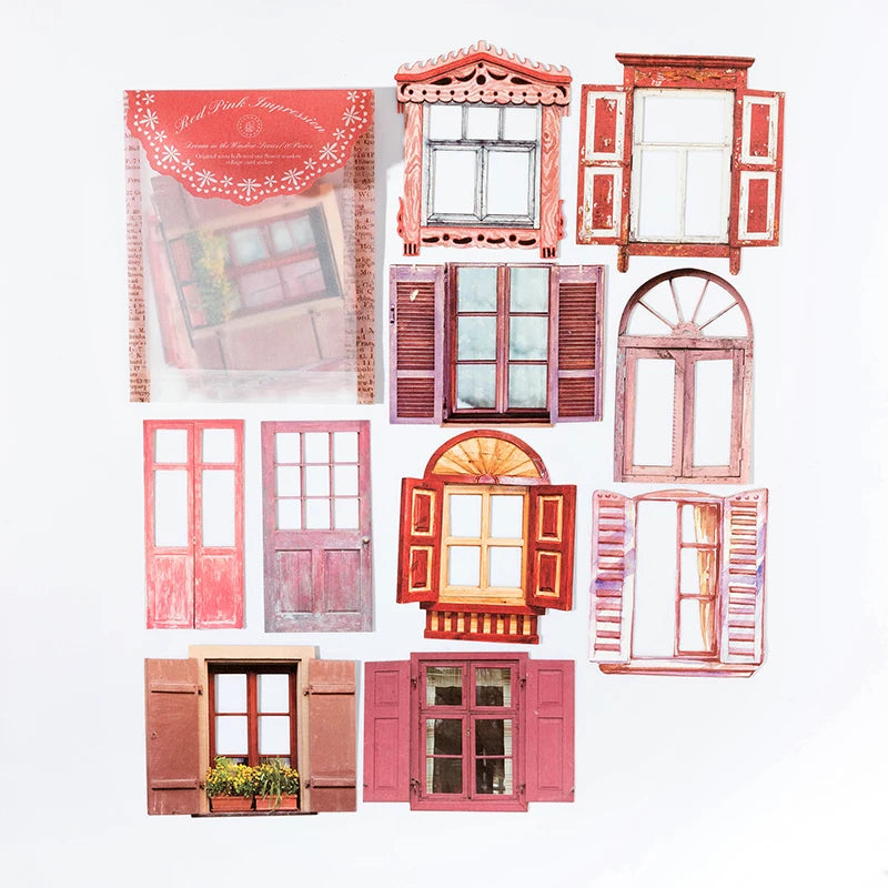 10 Sheets Vintage Hollow Door Window Stickers for Diy Diary Scrapbooking Stationery