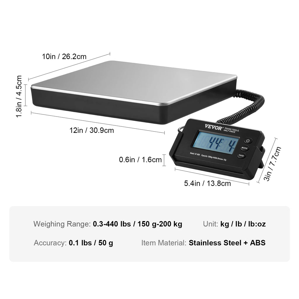 Digital Shipping Scale 440lbs with Tare Function LCD Display Portable Postal Weighing Scale