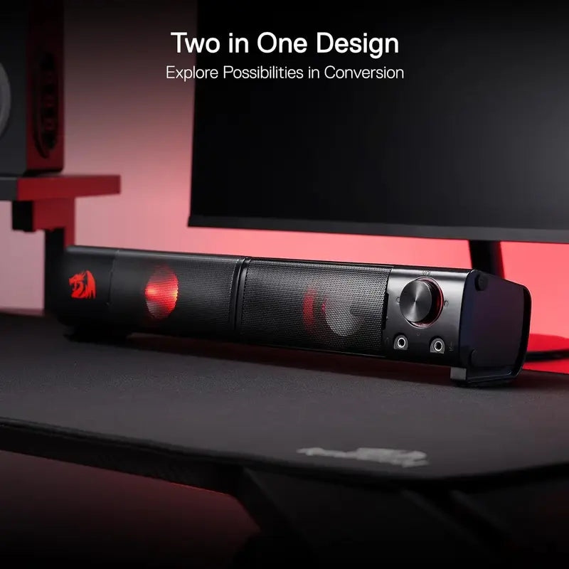 Redragon GS550 PC Gaming Speakers 2.0 Channel Sound Bar with Bass & Red Backlit