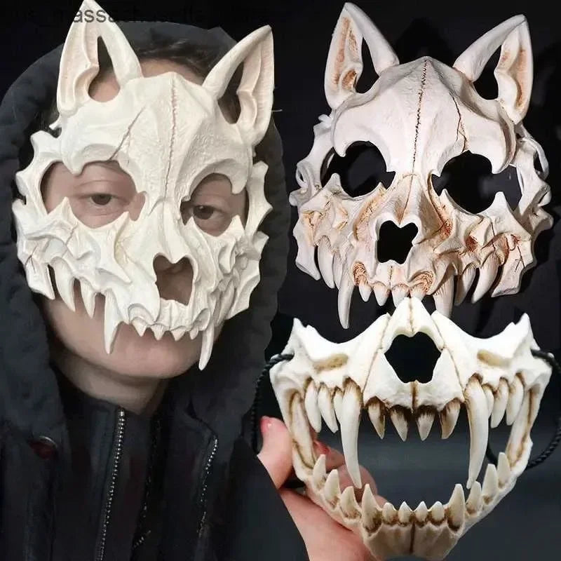 Halloween Skull Mask with Long Teeth Demon Skeleton Half Face Mask for Cosplay Party