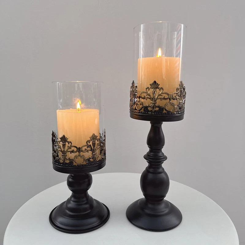 Set of 2 Black Iron Candle Holders for Christmas & Holiday Decor, Centerpieces