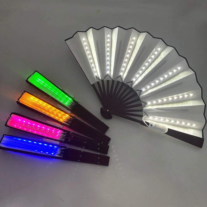 LED Neon Fan Light for Parties Raves Halloween Weddings - Multi-Color Folding Hand Fan