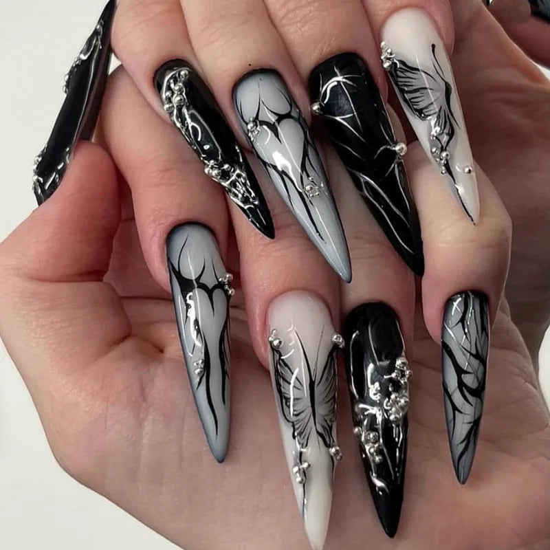 Halloween Bloodstain Nail Art False Nails with Glue - Long Pointed Detachable Design