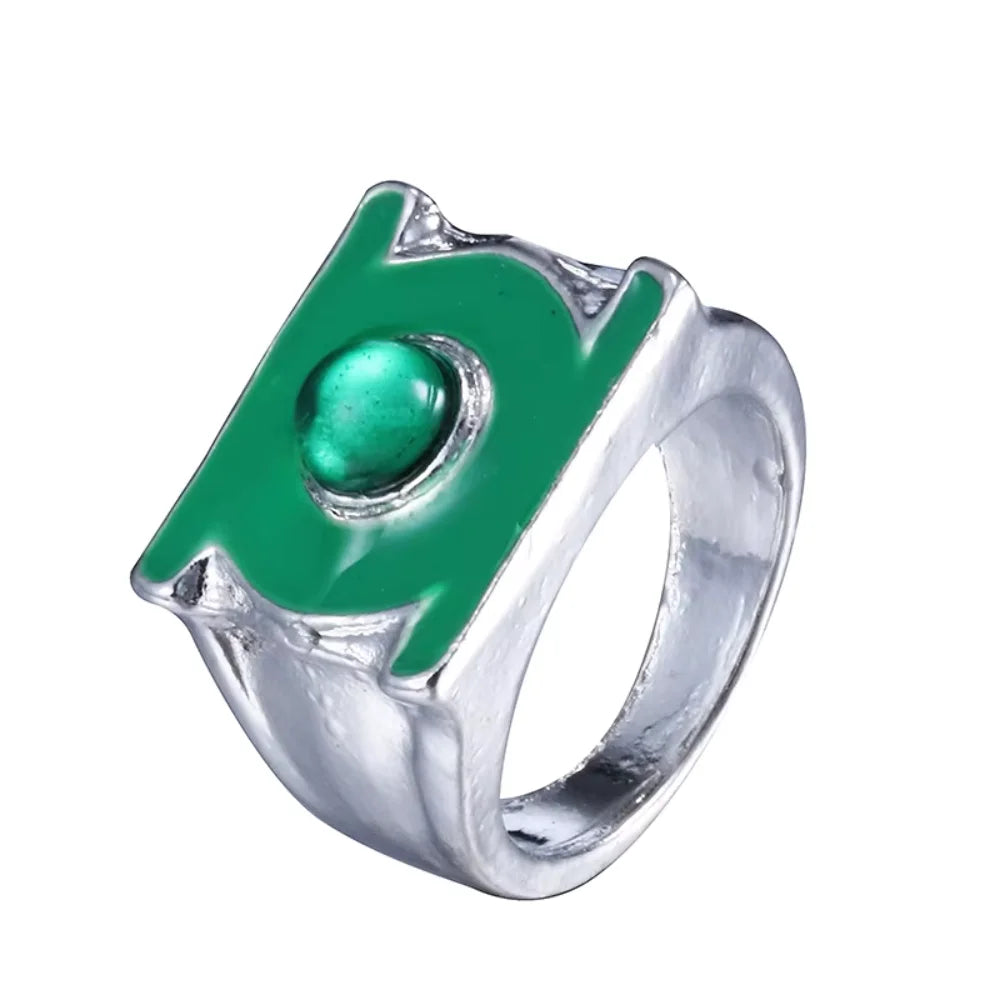 Green Lantern Ring Silver Plated Superhero Jewelry for Men - Replica Gift