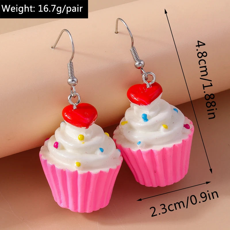 Cute Resin 3D Cake Earrings for Women Girls - Food Drop Jewelry Gifts
